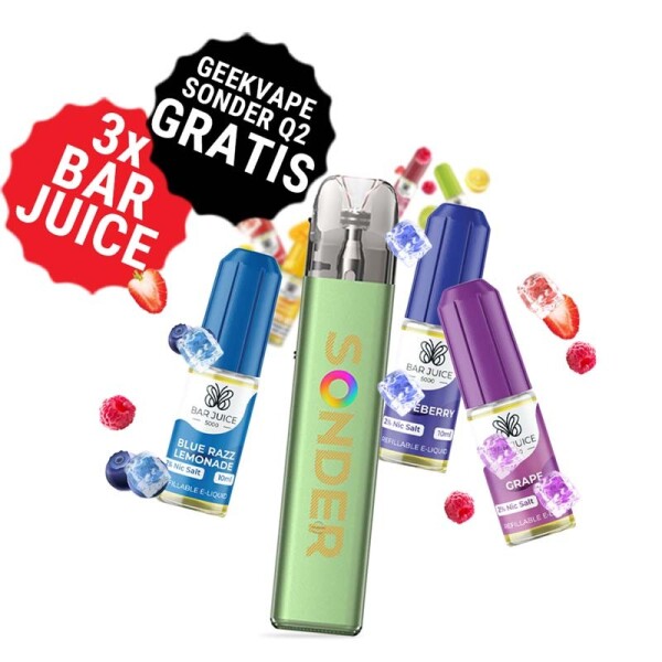 3x Bar Juice Bundle + GeekVape Sonder Q2 Pod Kit Gratis
