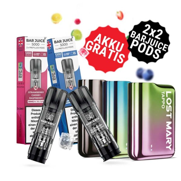 Bar Juice Pod Bundle - 4x Pod + Akku GRATIS